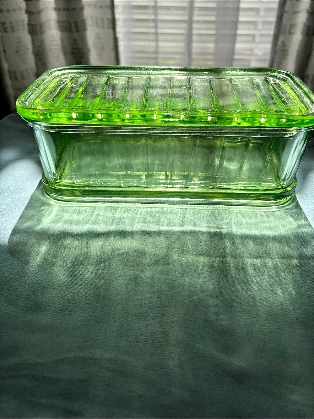 Green Uranium Glass Refrigerator Dish